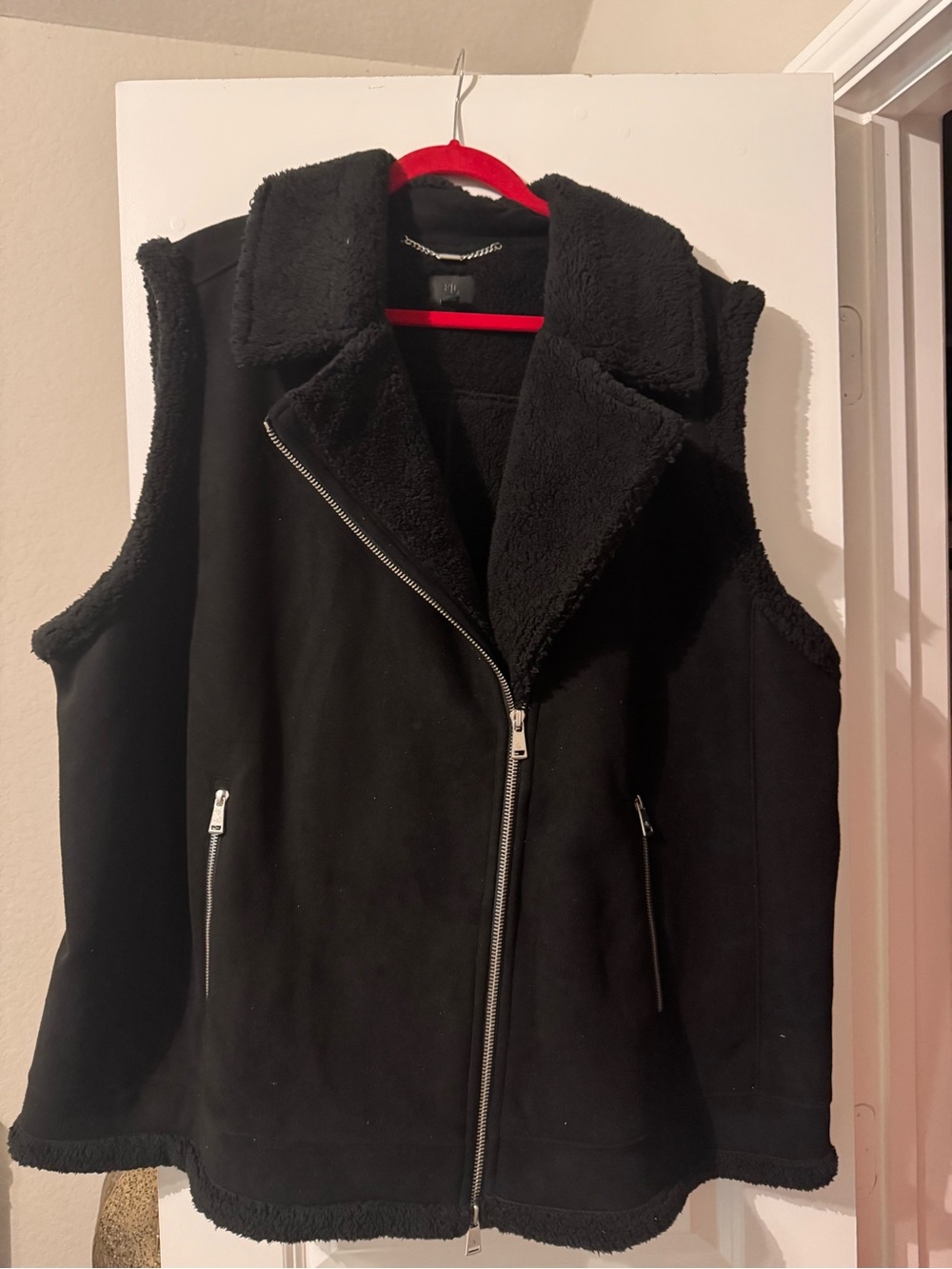 Ralph Lauren Black Faux-Sherpa Zip Front Vest